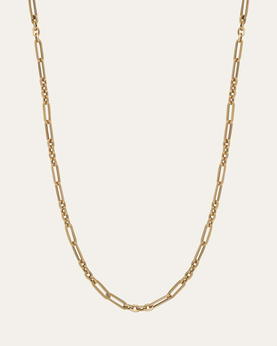 14K Yellow Gold Semi-Hollow Fancy Link Chain Necklace, 18"